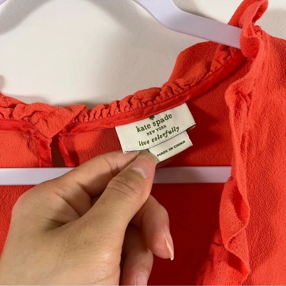 Kate Spade Womens Ruffled Orange Top Very Bright Live Colorfully Flowy Airy